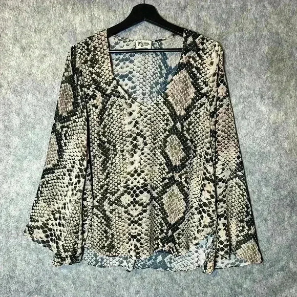 SHOW ME YOUR MUMU Hippie Dippie Top Womens Snake Skin Print Semi Sheer - Small - Picture 2 of 6